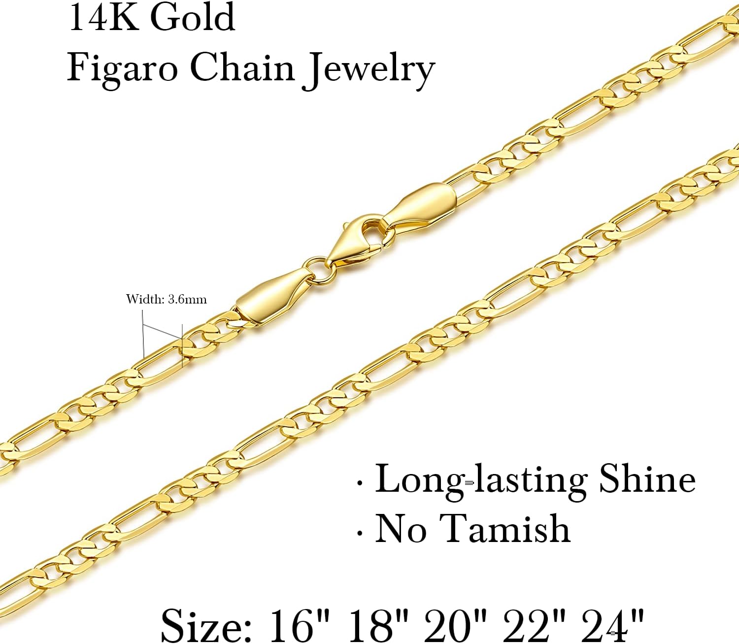 3.6mm 14K Gold Necklaces for Women Gold Chain for Men 14K Golden Chain Necklace Women Dainty Necklace for Men Elegant Dance of Light Jewelry for Womens 16,18,20,22,24in - Image 2