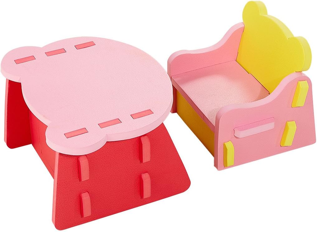 Zoeshare Toddler Table and Chair Set with Storage Made of Non-Toxic Soft Foam, Children Desk and Chair Multi-Functional Furniture Interlocking Kids Play Sets