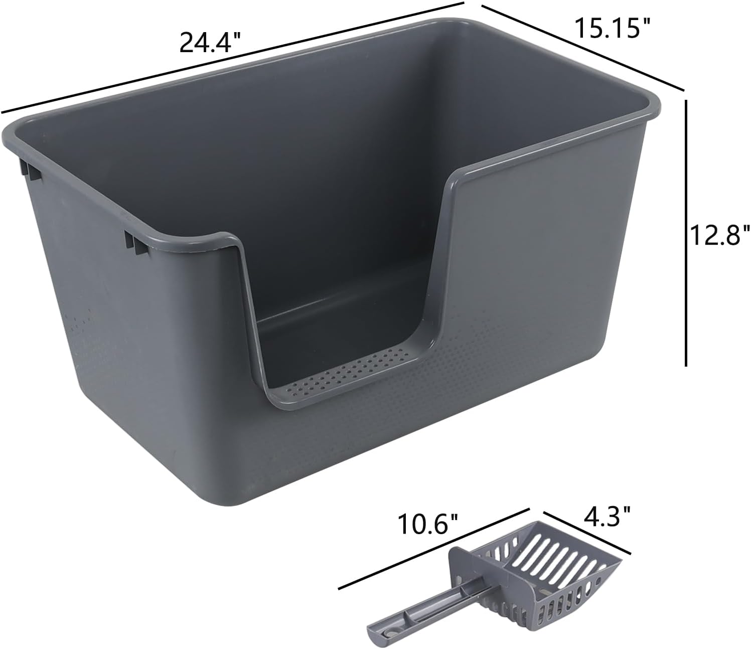 Extra Large Kitty Litter Box with High Sides, Gray Plastic Open Top Cat Litter Box with Scoop, 2 Packs