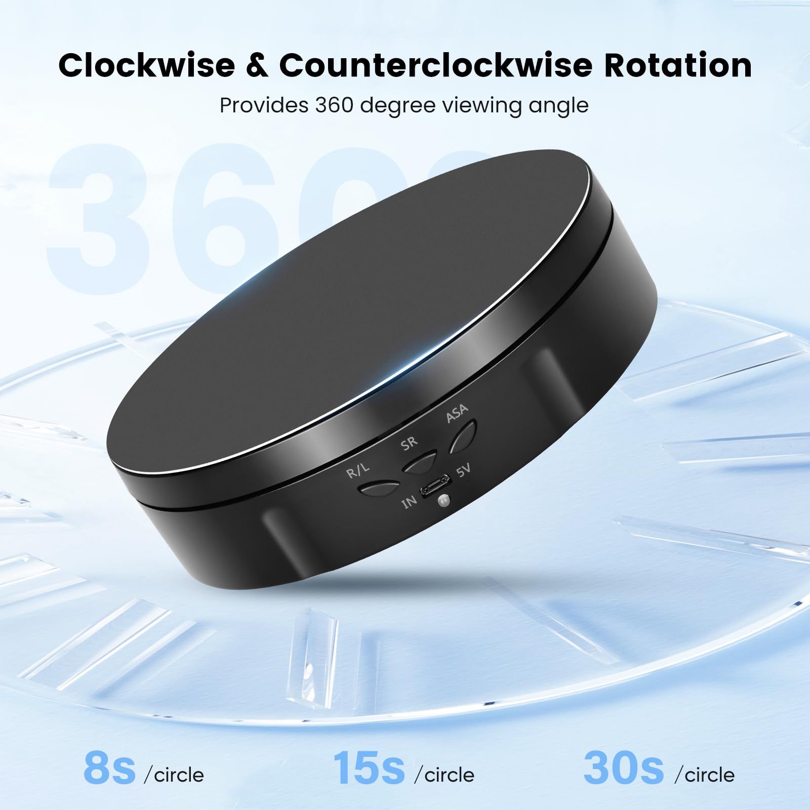 Piatto Girevole Elettrico, 14.6CM 360° Direzione e Velocità Regolabili Espositore Girevole Elettrico, 10KG Automatico Base Girevole Ricaricabile con 6 Pannello di Sfondo per Esposizione di Gioielli