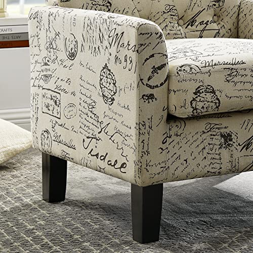 Rosevera Keene Living Room Modern Arm Chair,Fabric Upholstered Tufted Comfy Seat Small Accent Lounge For Bedroom, Standard, Gray/Beige Writing #TOP4