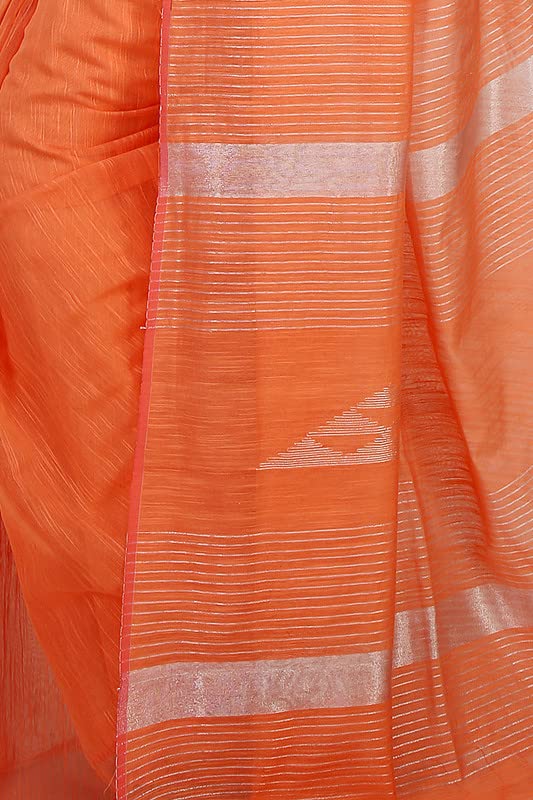 Image of BENGAL HANDLOOM Women's Cotton Linen Slab Sarees with Jaquard Work with Blouse Piece