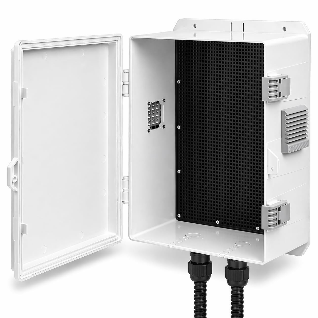 Outdoor Electrical Enclosure Box with Ventilation System – Weatherproof ABS Junction Box with Mounting Panel & Hinged Cover for EV Charger, CCTV, Router & Outdoor Equipment (13" x 9.2" x 5.6")