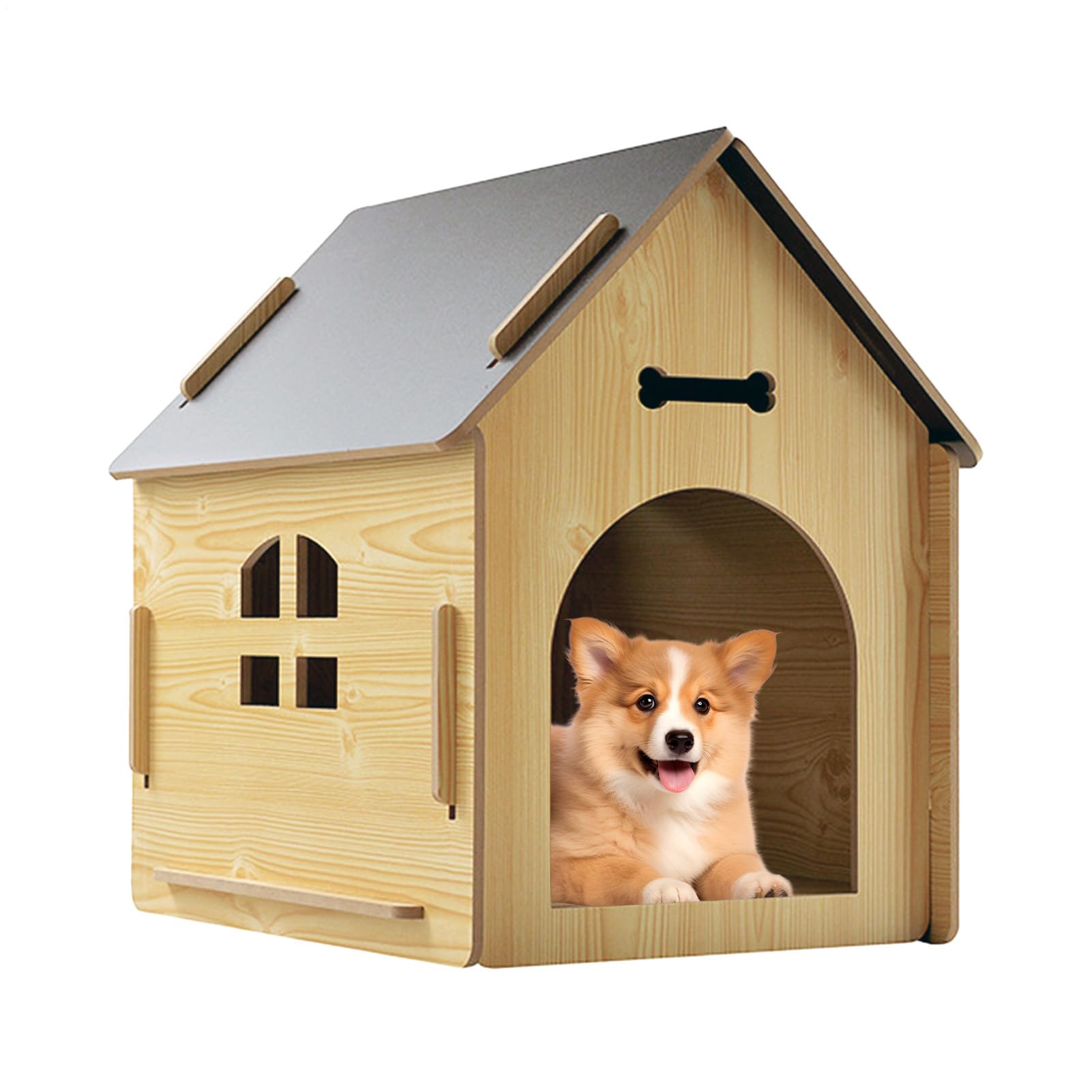 Maison pour chien en bois imperméable avec fenêtre pour toutes saisons
