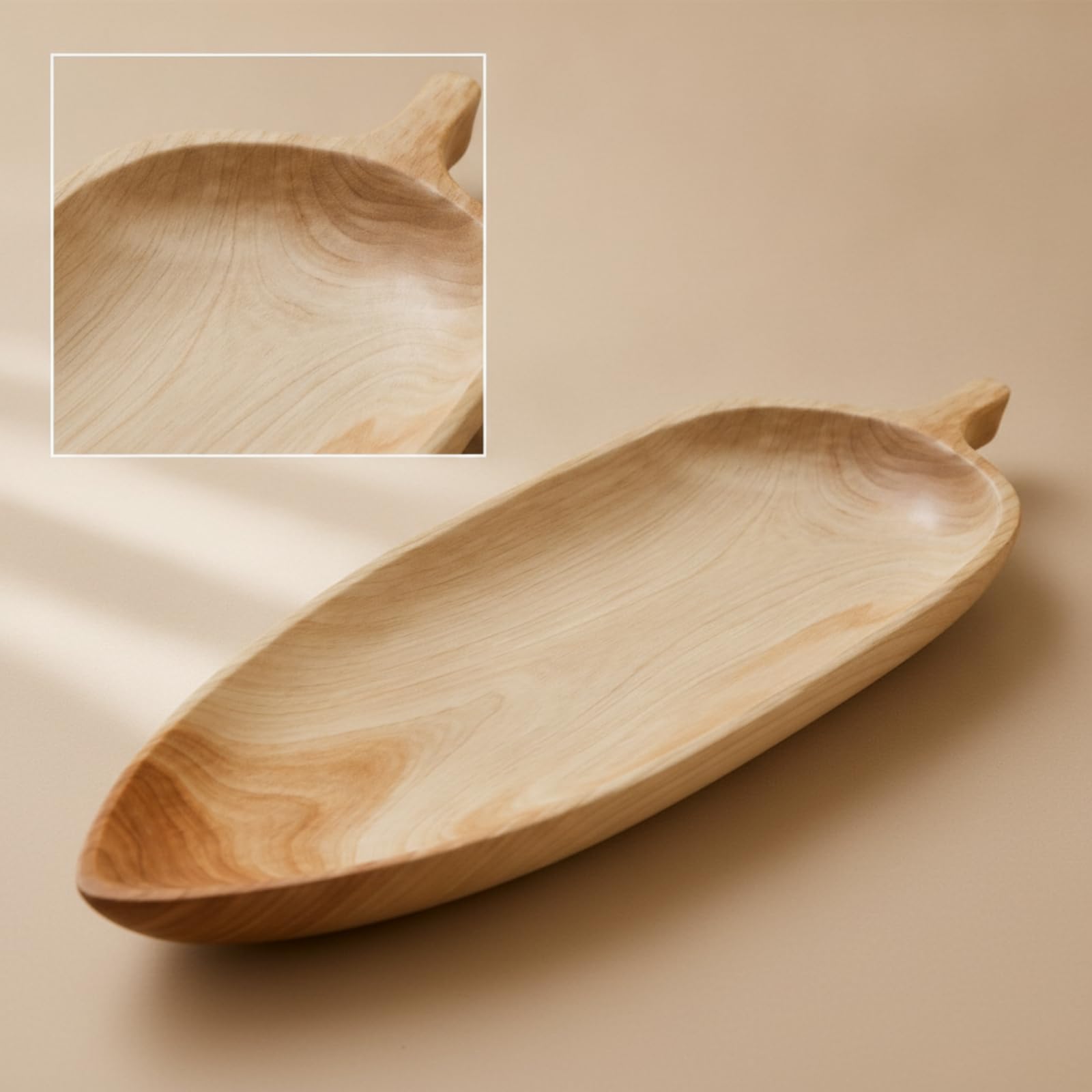 Bandeja de Madera Bandeja para Servir Plato de Servicio Decorativa Fuente para Aperitivos de con Visible y Textura Pulida Adecuada para Té Refrigerios y en Comedor Cocina Sala 45x16x4cm