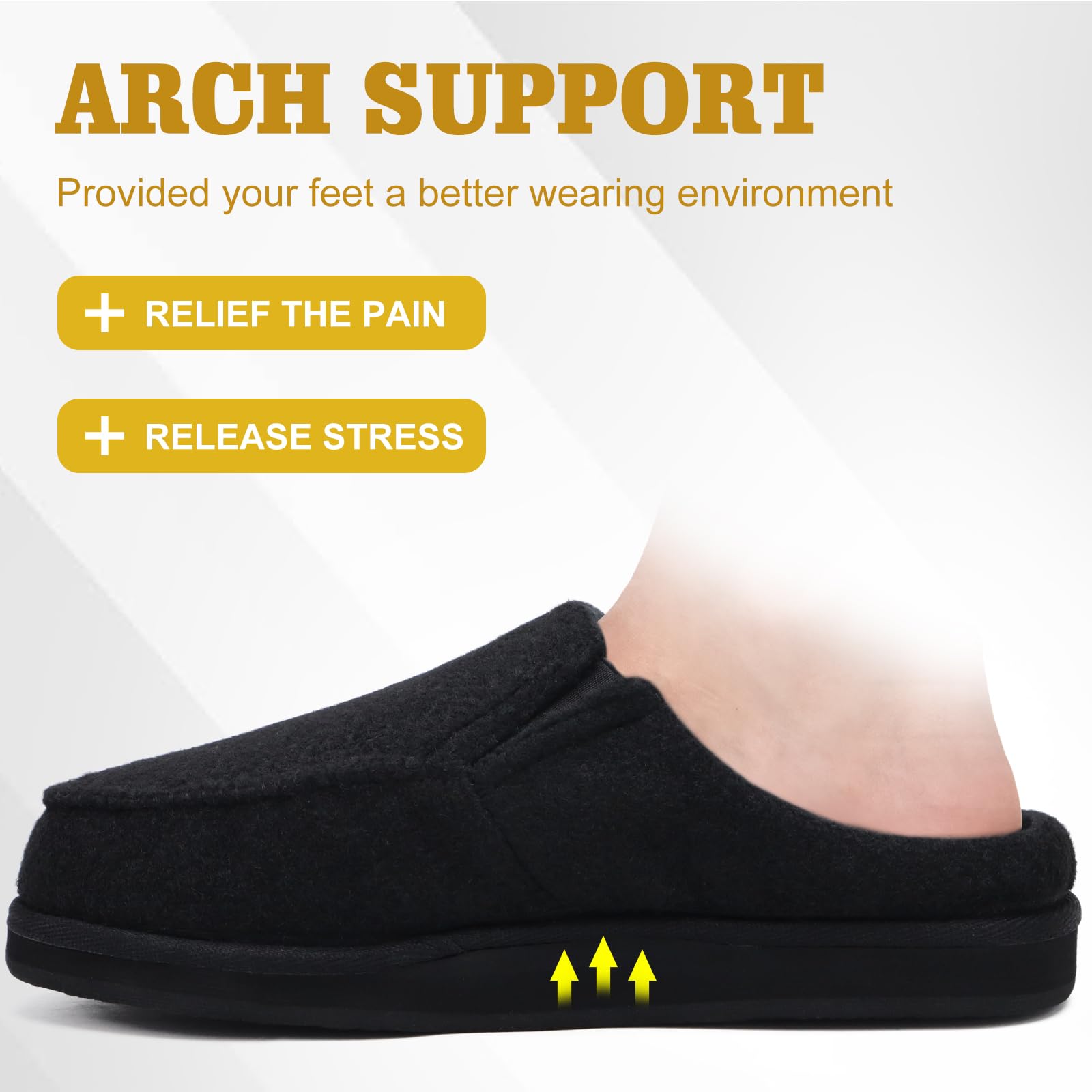 ONCAI Pantofole da Uomo in Comfort Pelo Cotone Strisce Ciabatte da Casa in Lana con Memory Foam Supporto Arco Suola in Gomma Taglia 40-50