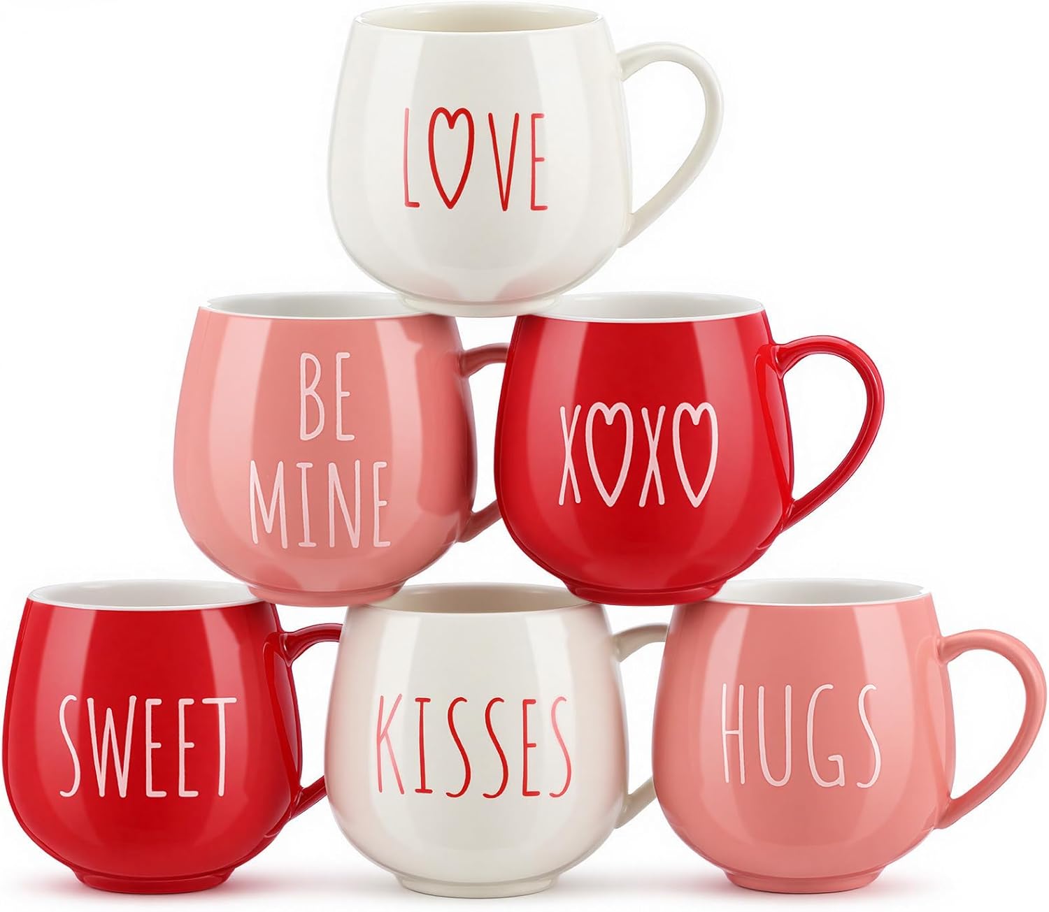 Layhit 6 Pcs Valentine's Day Coffee Mugs 12 oz Valentine Ceramic Mugs Bulk Cute Couple Cups Set for Anniversary Wedding Engagement Birthday Couple Gifts Mom Girlfriend (Heart)