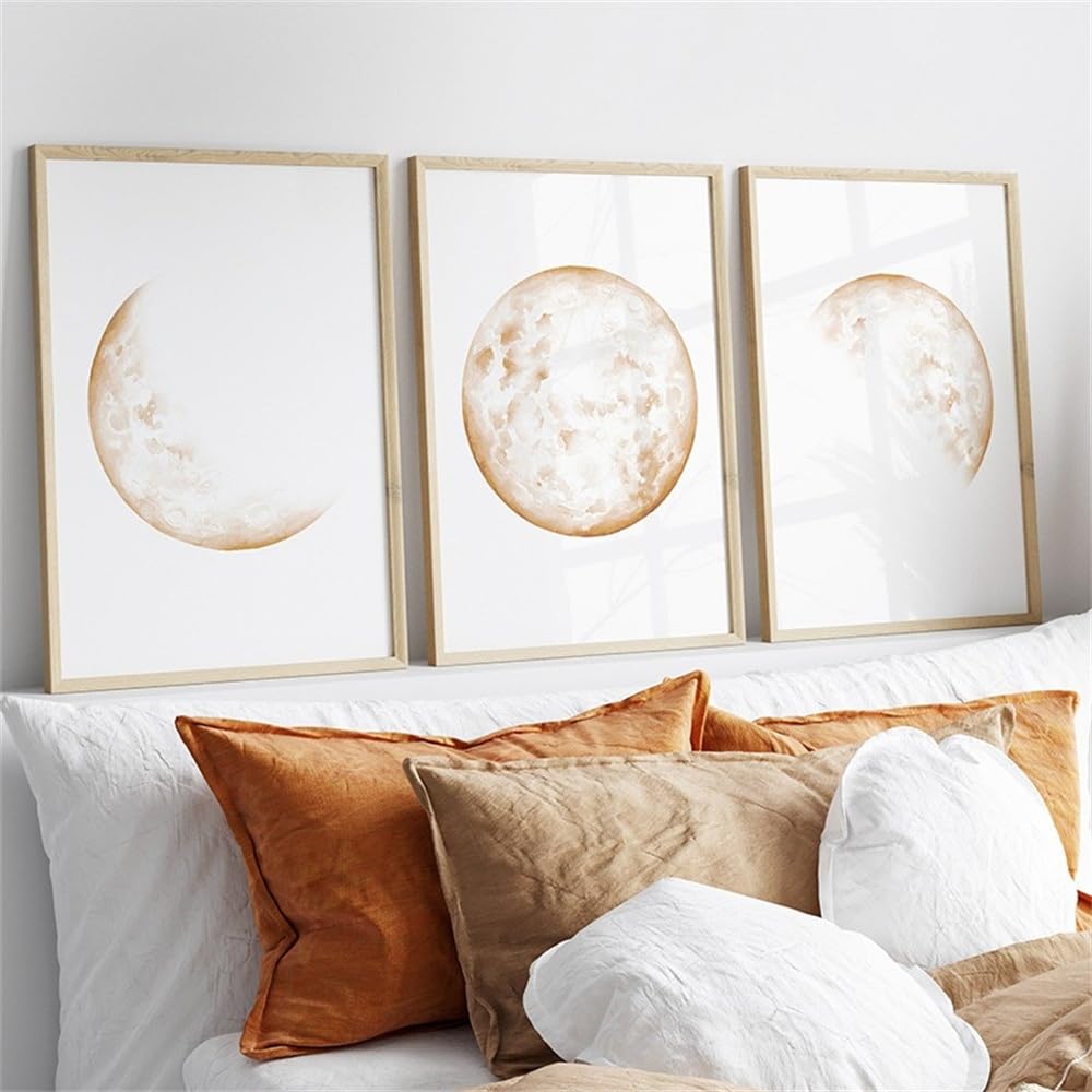 3 Pieces Poster-Abstract Neutral Beige Boho Moon Phase Celestial Posters and Prints Canvas Painting Wall Art Picture for Living Office Room Home Decoration-60 * 80cm (No Frame)