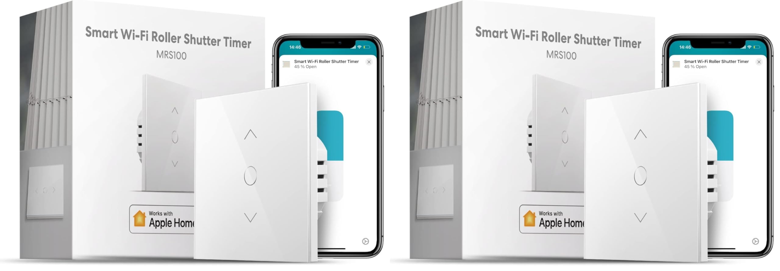 meross Smart Rolladenschalter Wlan funktioniert mit Homekit, Alexa, Google Home, 80x80mm, Smart Jalousien Schalter/Rolladensteuerung mit Zeitschaltuhr und Sprachsteuerung, Benötigt Nullleiter