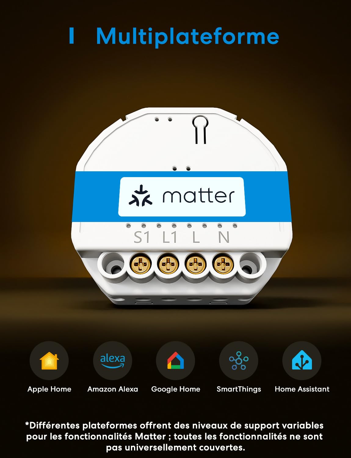Meross Interrupteur Connecté Matter 60mm Fil Neutre Requis Commande Éclairage Suivi Conso Énergie Compatible Apple HomeKit Alexa Google Home