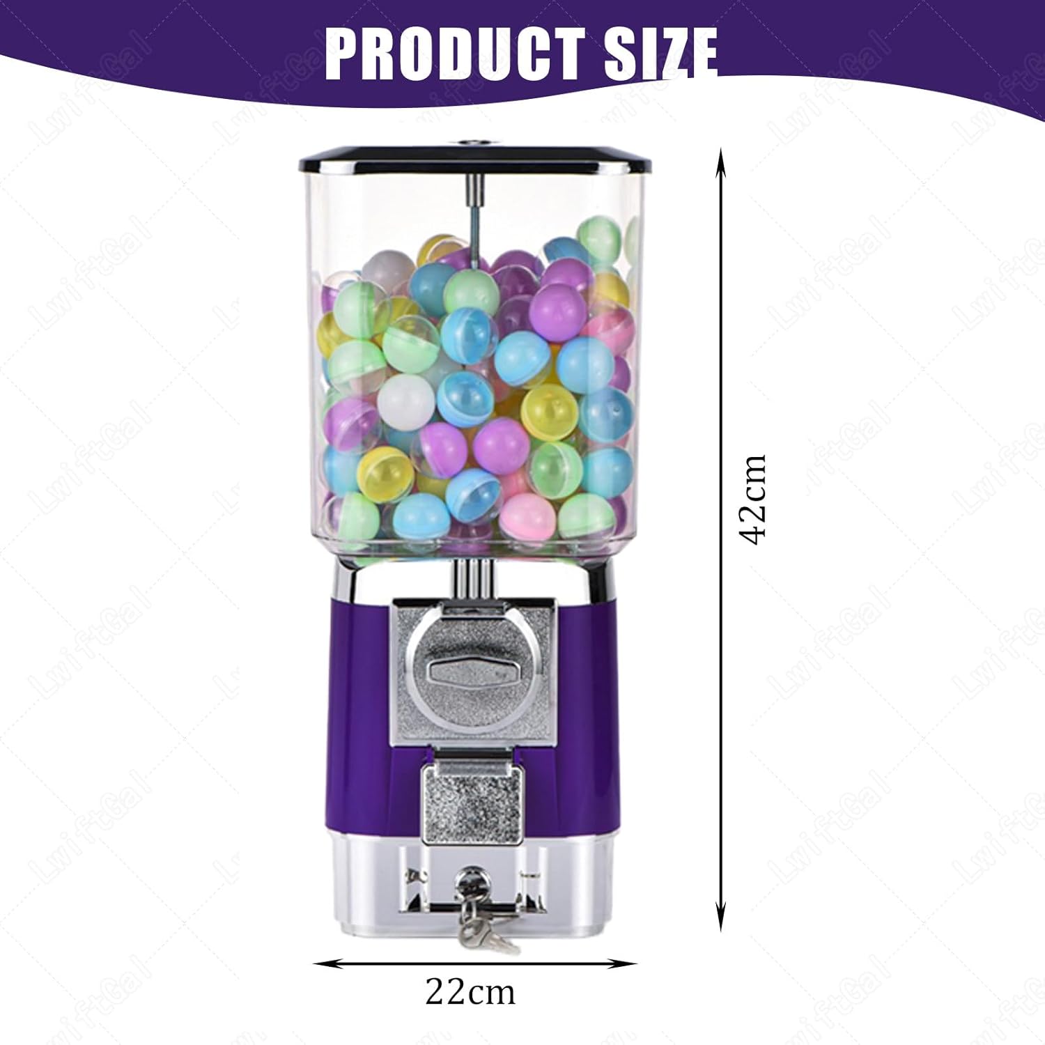 Vending Machine with 200 Balls, 100 Stainless Steel Tokens, Gumball Machine, Home Candy Vending Machine, Coin Operated Gumball Bank for Toy Capsules Candy Blue-toyball