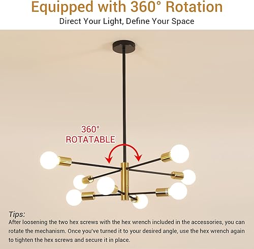 Vista 69 de DELIPOP Sputnik - Lámpara de techo Sputnik moderna de 4 luces negras y doradas, lámpara de techo E26 de metal industrial semiempotrada para Negro