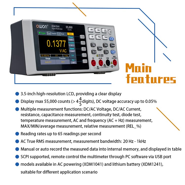 OWON XDM1241 USB Digital Multimeter 55000 Counts Universal Desktop 
