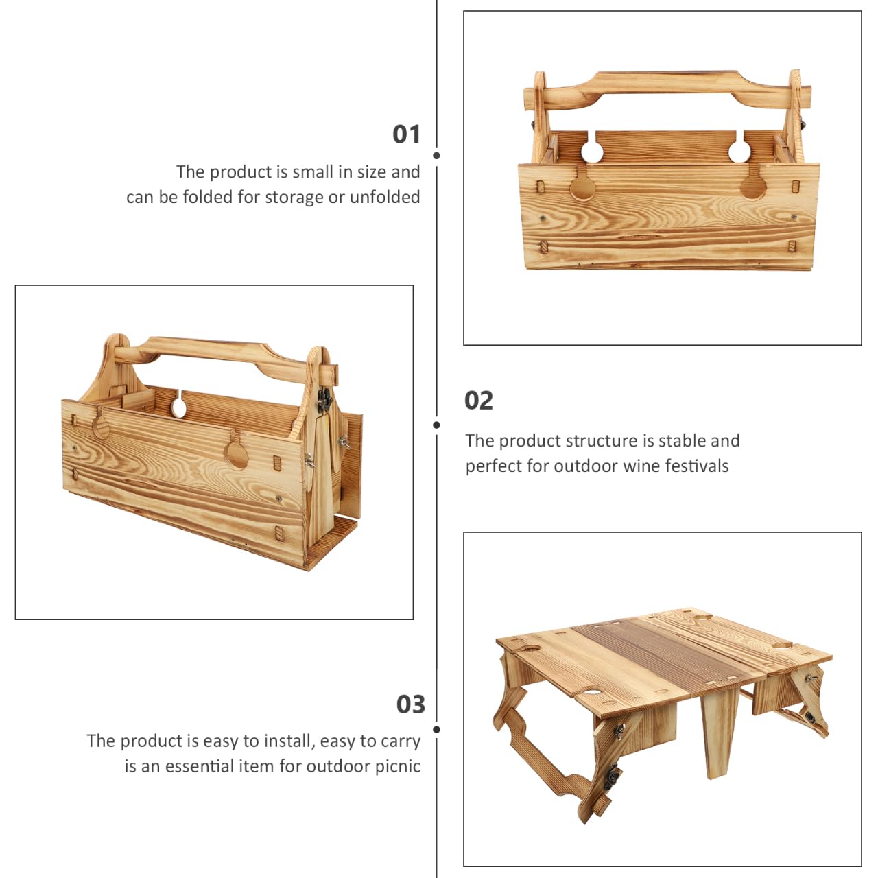 GANAZONO Mesa plegable con cesta para vino, picnic al aire libre, cesta de picnic de madera, mesa plegable para exteriores, mini contenedor de vino y queso, accesorio para picnic, mesa de picnic de