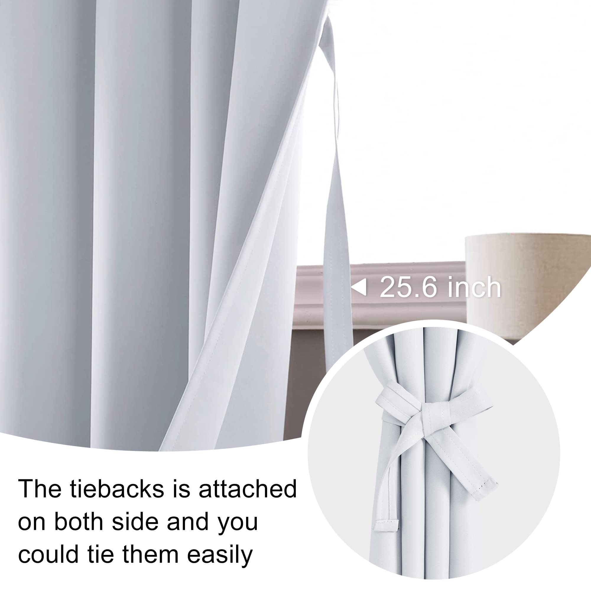 JIUZHEN Blackout Curtains for Bedroom - Thermal Insulated Room Darkening Rod Pocket Curtains for Living Room, Set of 2 Panels with Tiebacks, 42 x 63 Inch Length,Greyish White