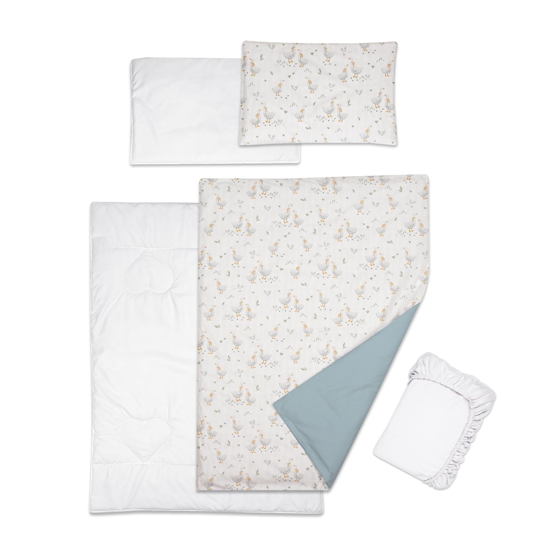 Baby Comfort 5 Piece Toddler Bedding Duvet Pillow with Covers & Jersey Sheet fits 120x60cm Cot Bed 12M+ (Duck)