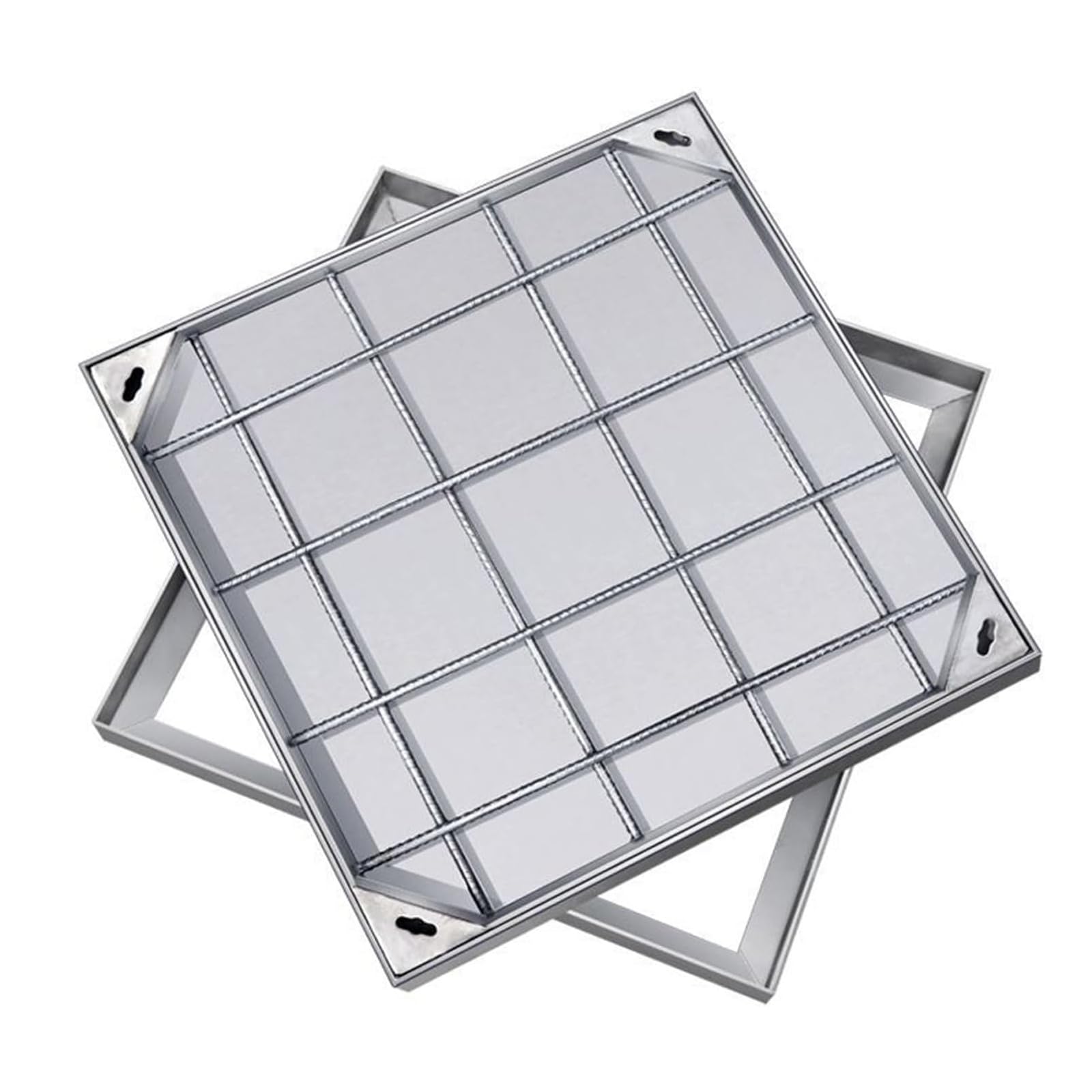 Coperchio Quadrato in Metallo per pozzetto di ispezione fognario per Fosse settiche con Base Invisibile, Ideale per Passi carrai e parcheggi (70 x 70 x 5 cm)