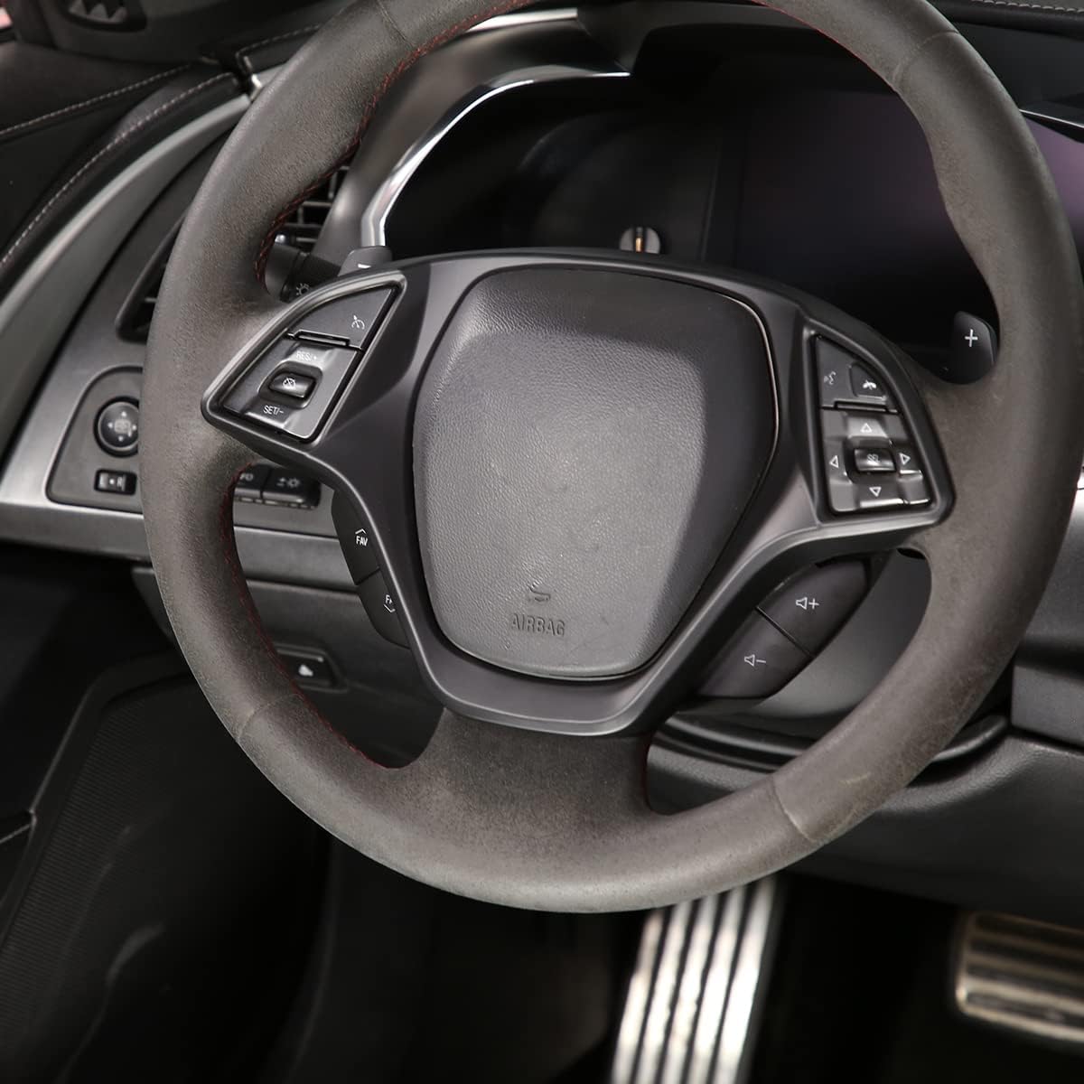 Car Steering Wheel Cover Molding Cover Trims Accessories Compatible for Chevrolet Corvette C7 2014-2019 Carbon Fiber Look Steering Wheel Accessories for Corvette C7 (ABS Plastic, Matte Black)
