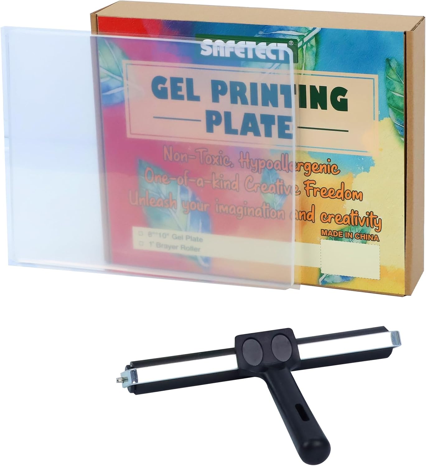 Safetect Gel Printing Plate Kit - 8" x 10" Upgraded Gel Plate for Printing Supplies Reusable Print Plate with Brayer for Press Art for Card Making, Crafts, Scrapbooking & Home Décor