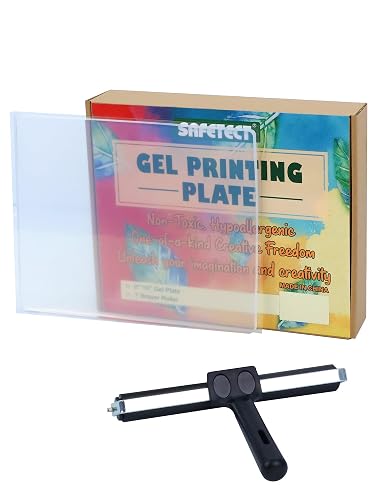 Safetect Gel Plates for Printing 8" x 10", Reusable Gel Transfer Plate Printmaking Supplies, Monoprinting Print Plate with Brayer for Art, Card Making, Crafts