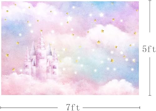 Miniatura 4 de MEHOFOND Acuarela de arco iris pastel para estudio fotográfico, decoración de fondo para cabina de estudio fotográfico, estrellas doradas, nube,