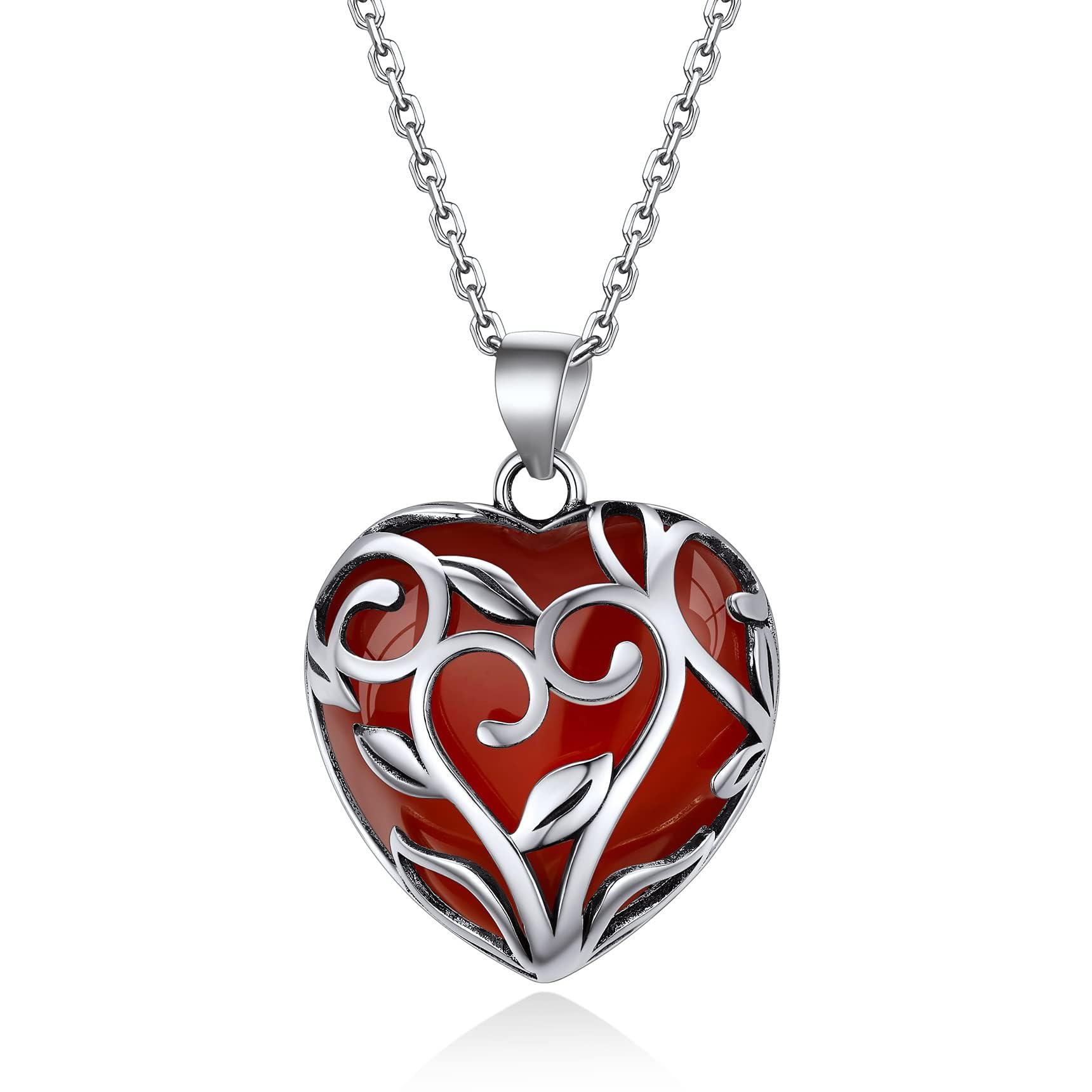 Bestyle Tree of Life Wrapped Healing Crystal Necklaces 12 Month Birthstone Pendant for Women, Crescent/Heart Gemstone Jewelry, Vintage Birthday Gifts/Energy Gift