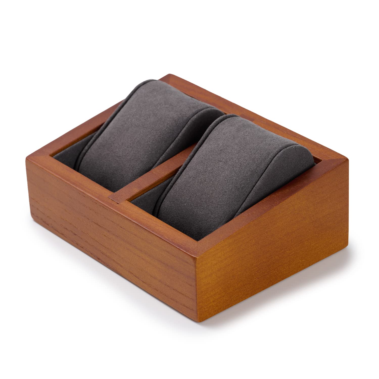 Oirv - Soporte de exhibición de reloj doble de madera maciza con almohada (cuadrado doble, gris)