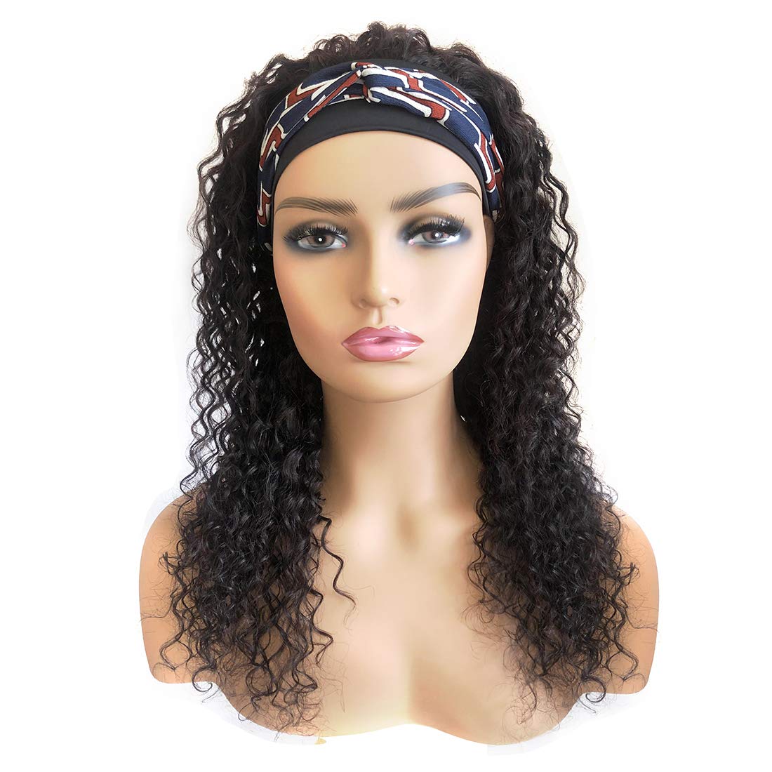viviaBella Headband Wig Water Wavy Human Hair None Lace