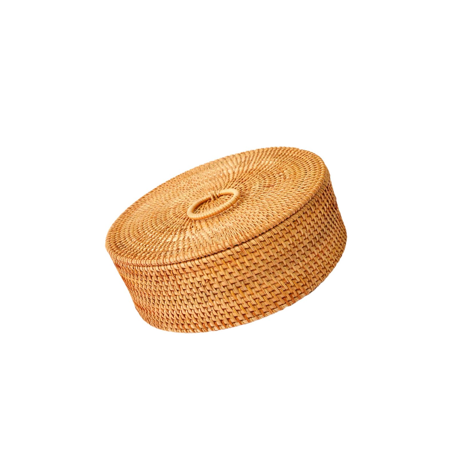 Panier de rangement rond en rotin avec couvercle, bac tressé pour l'organisation de la maison