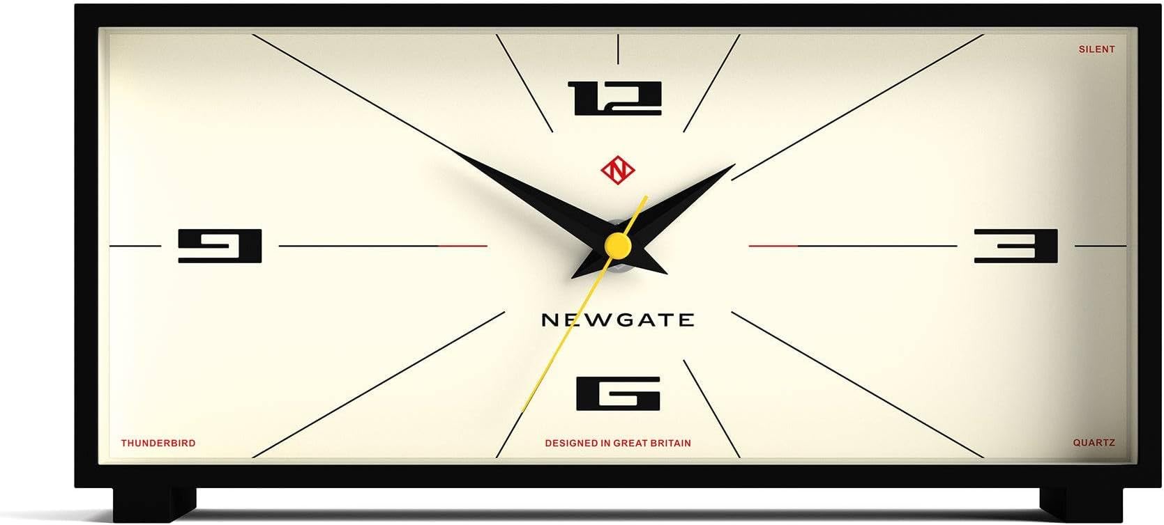 Thunderbird desk clock | Retro contemporary rectangular design | Black | Modern mid century style for desk, mantel, table top or shelf