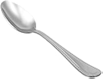 Amazon Basics Stainless Steel Dishwasher Safe Dinner Spoons with Pearled Edge, Large Tablespoons, 7.7 inches, Pack of 12, Silver