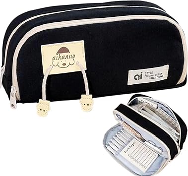 AuraGlor Cute Pencil Case Large Capacity Big Pencil Pouch with Compartments Pen Bag Box Holder Organizer Aesthetic Storage Stationery Cosmetic Bag for Adults Men Women Office Essentials Black