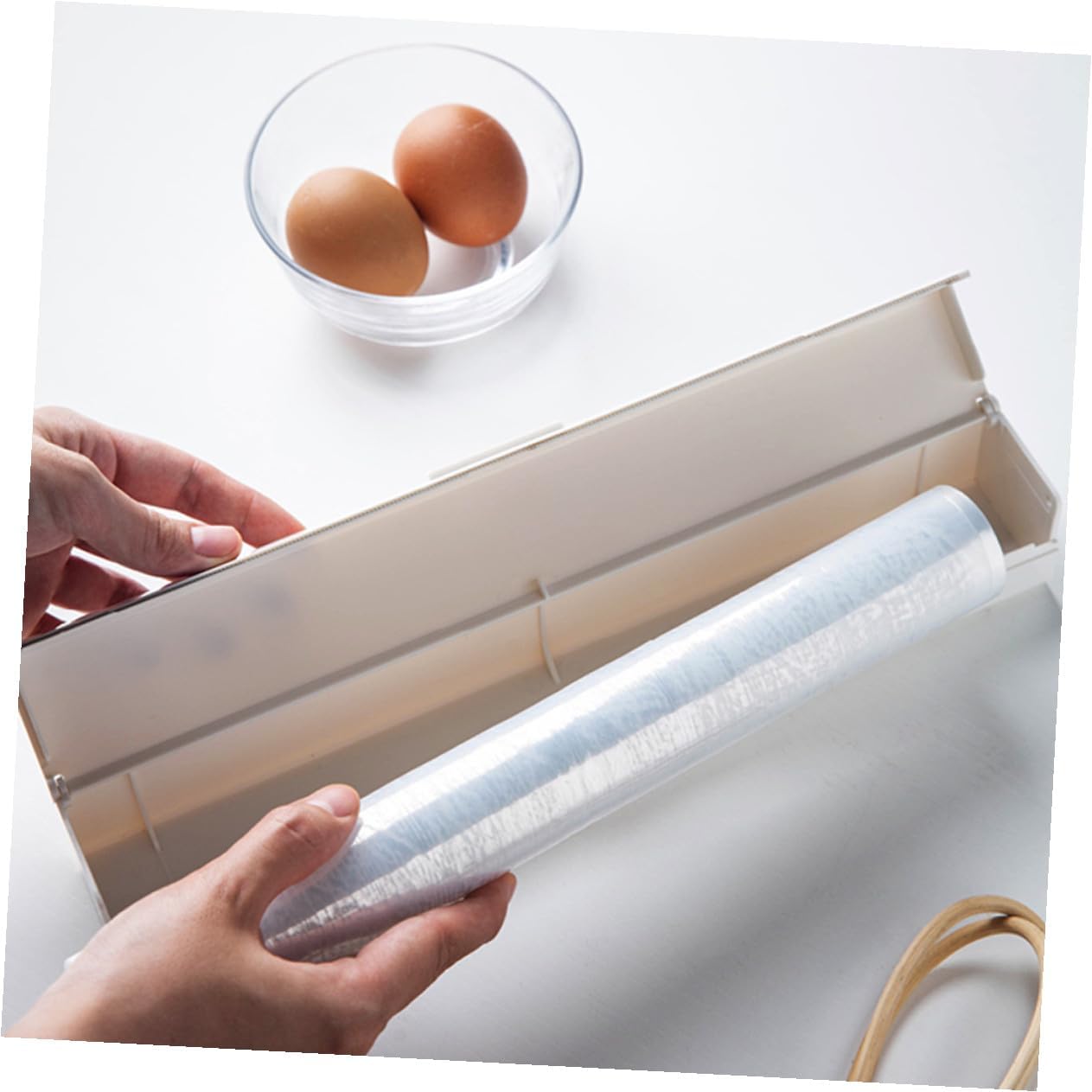 Food Cling Wrap Cutter Case Plastic Wrap Dispenser, PP White