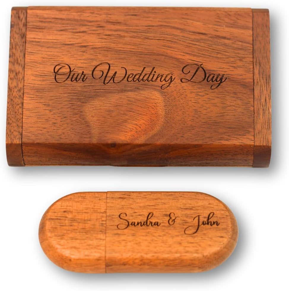 128GB Personalized Engraved Wood USB Flash Drive with USB Box – Custom Memory Stick 3.0, Pen Drive, Jump Drive for Photographers, Wedding Gift, Christmas, Birthdays