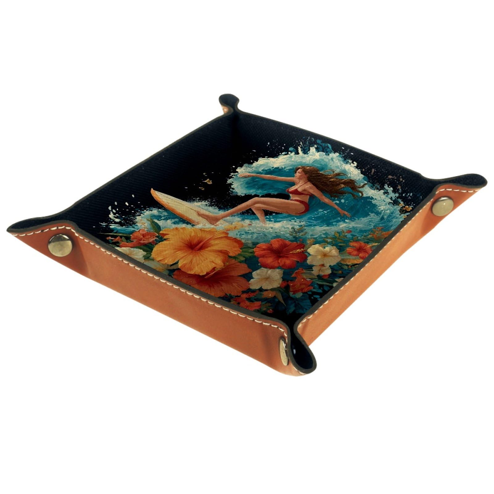 VAPOKF Surfer Girls Dice Tray, Folding Microfiber Leather Dice Holder for Dungeons and Dragons RPG Dice Gaming D&D and Other Table Games