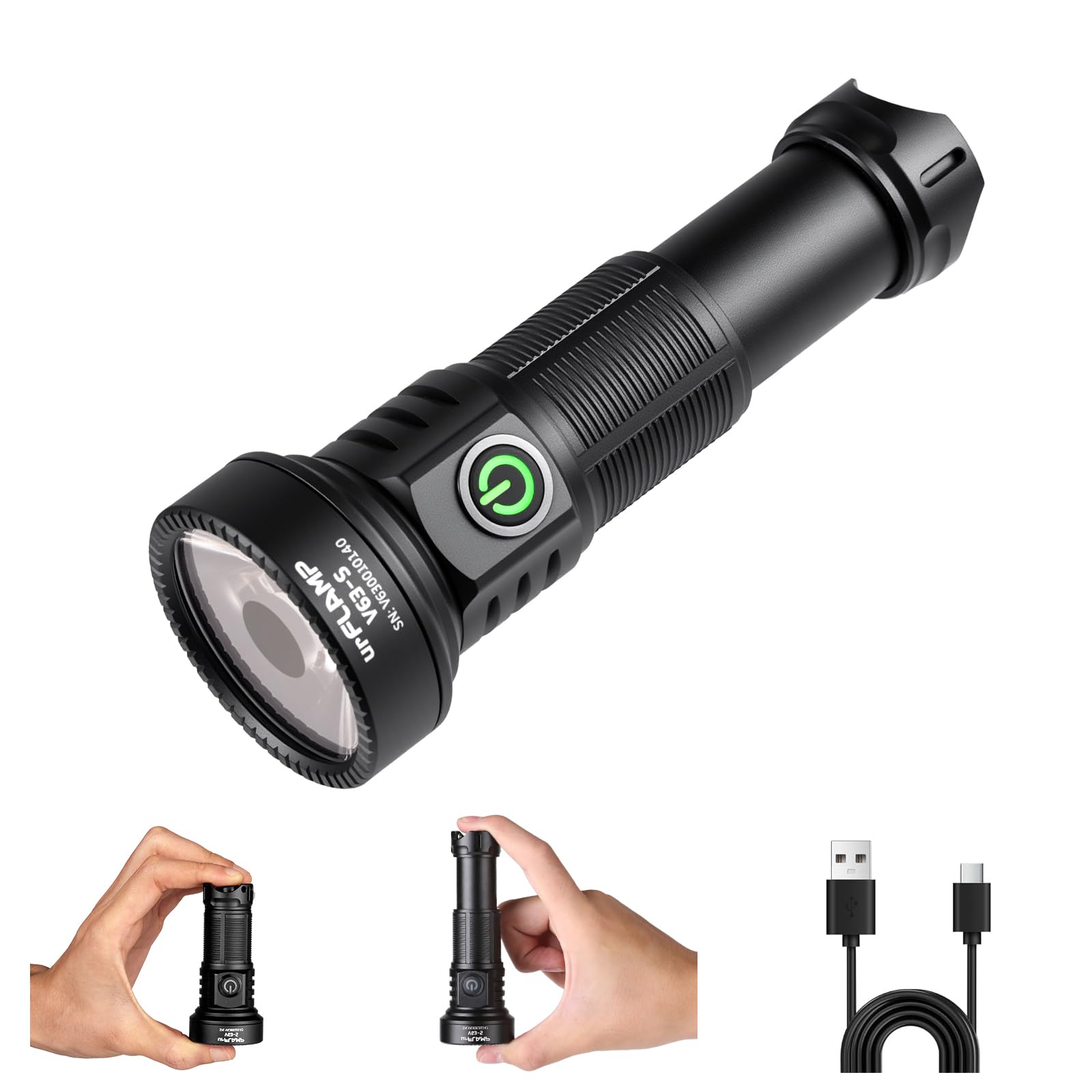 urFlamp V63 2000 Lumens High Lumens Flashlight, 2600mAh Ultra-Bright Compact & Powerful LED Spotlight, USB-C Rechargeable, IP68 Waterproof, 663m Beam Distance