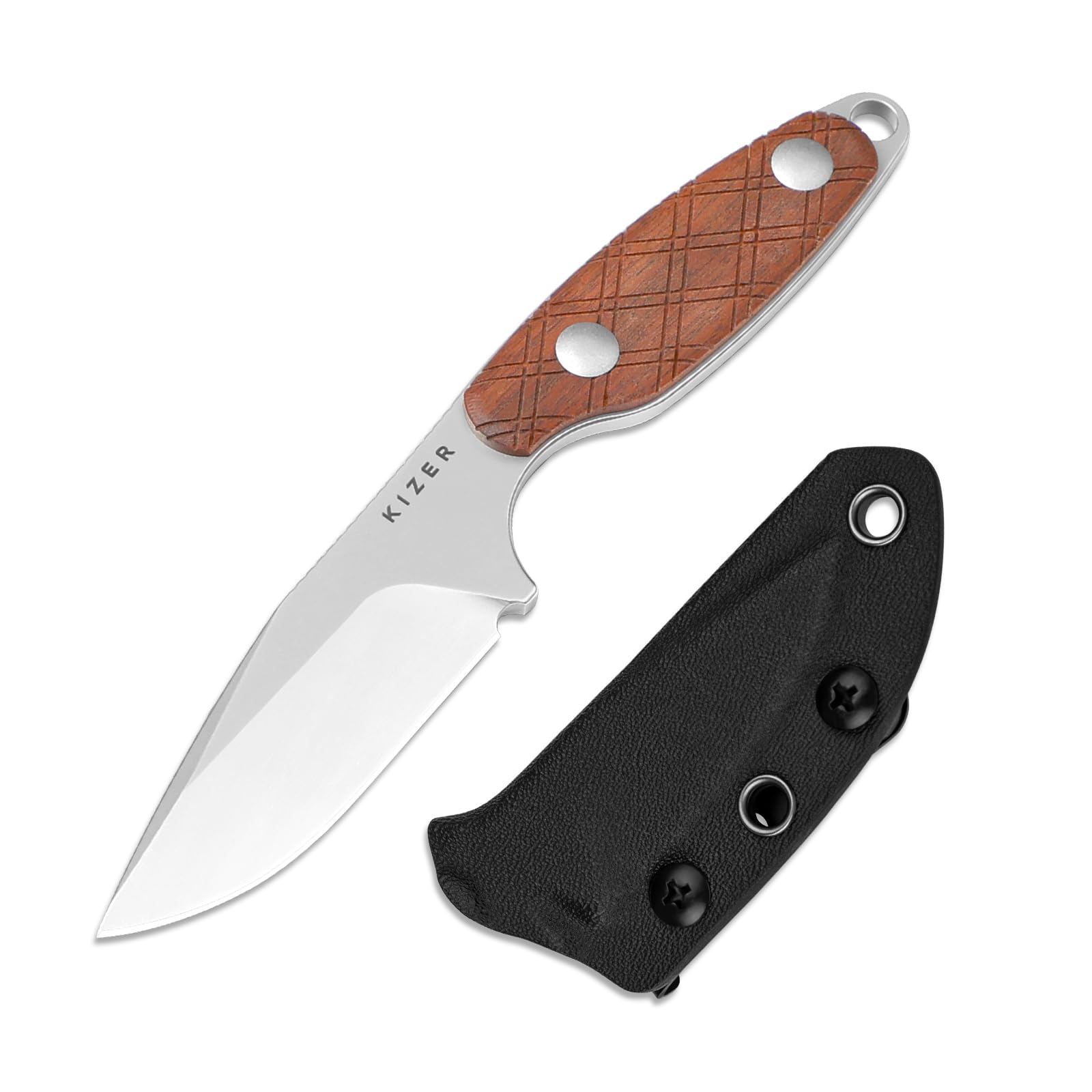 Kizer Muskrat Feststehender Messer, 8 cm S35VN Stahl mit Mkuruti Holzgriff Feste Klinge EDC Messer für Männer Frauen, für Outdoor-Jagd Wandern Überleben Camping mit Scheide, 1064A2