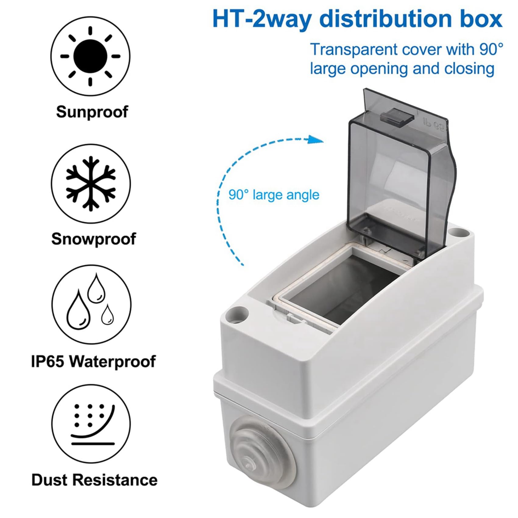 Caja de distribución de 2 vías con cubierta impermeable IP65 y