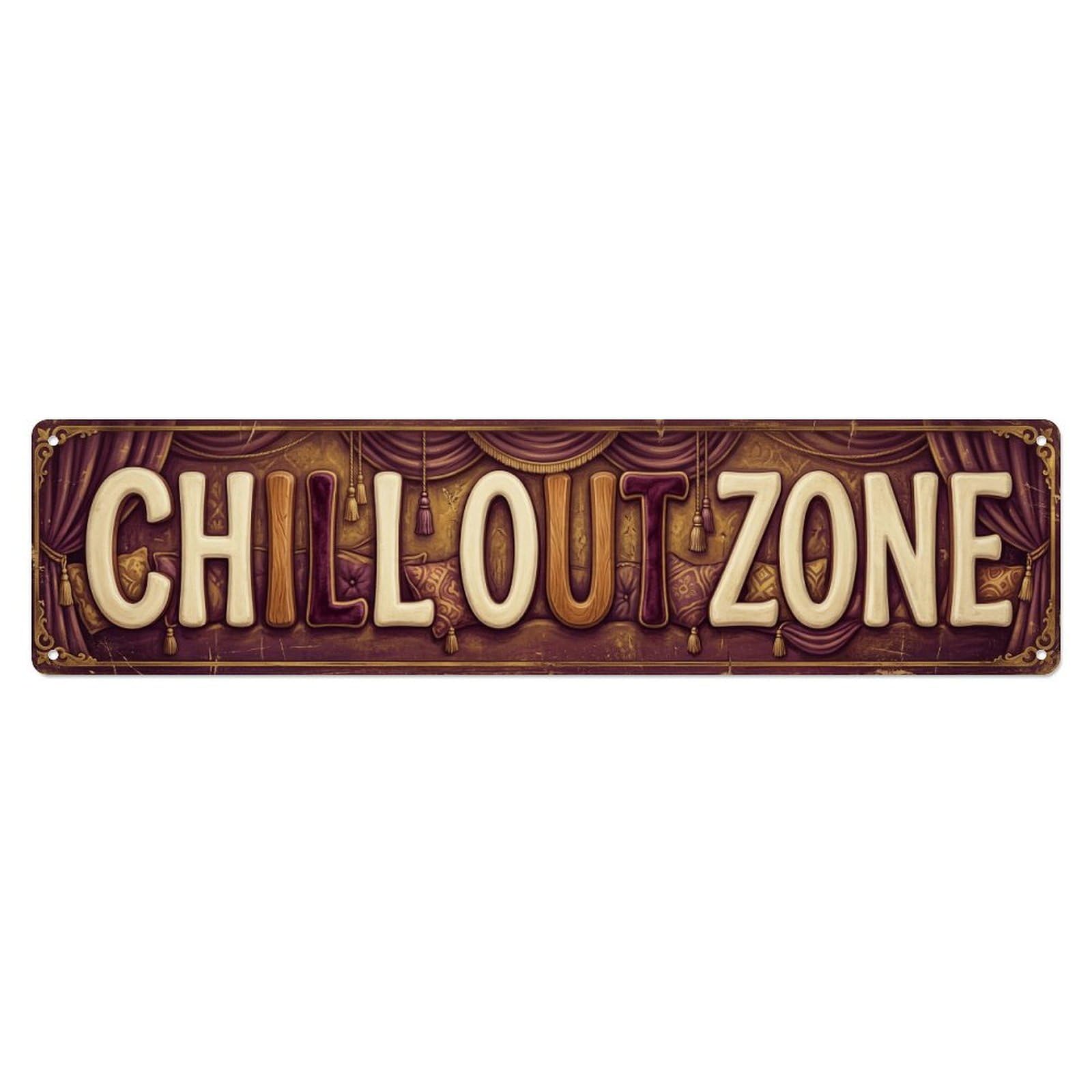 Chill Out Zone Faded Alcove 2 Metal Tin Skinny Sign Plaque Wall Decor for Cafe, Club Bar, Office, Home Garden Metal Poster 4x16Inch