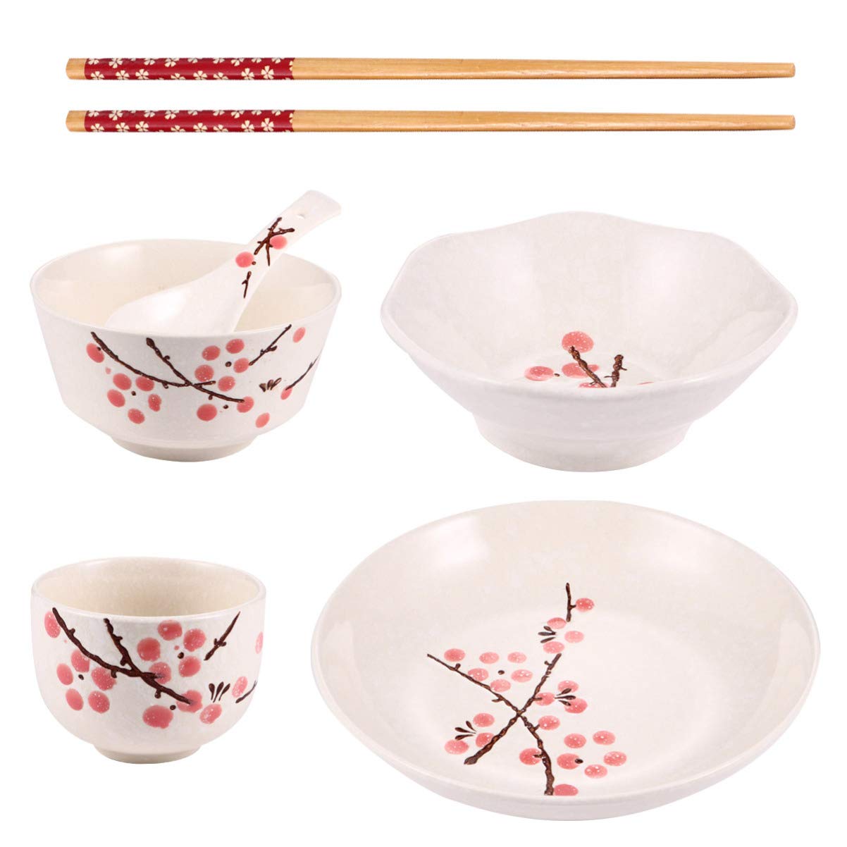 LANUOP Rustic Dinnerware Set Ceramic Dishes 6pcs Japanese Ceramic Tableware Set Vintage Noodle Bowl Rice Bowl Household Ceramic Dinnerware Set Red Rustic Dinnerware Set Ceramic Dinnerware Sets
