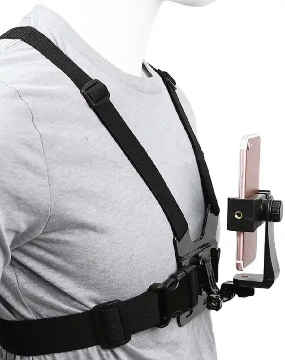 ORCO Chest Mount Harness and Backpack Shoulder Strap Mount with 360° Rotating Phone Clip for Action Cameras and Smartphones (4-7 inches), Adjustable POV Filming Accessories for Hiking and Cycling