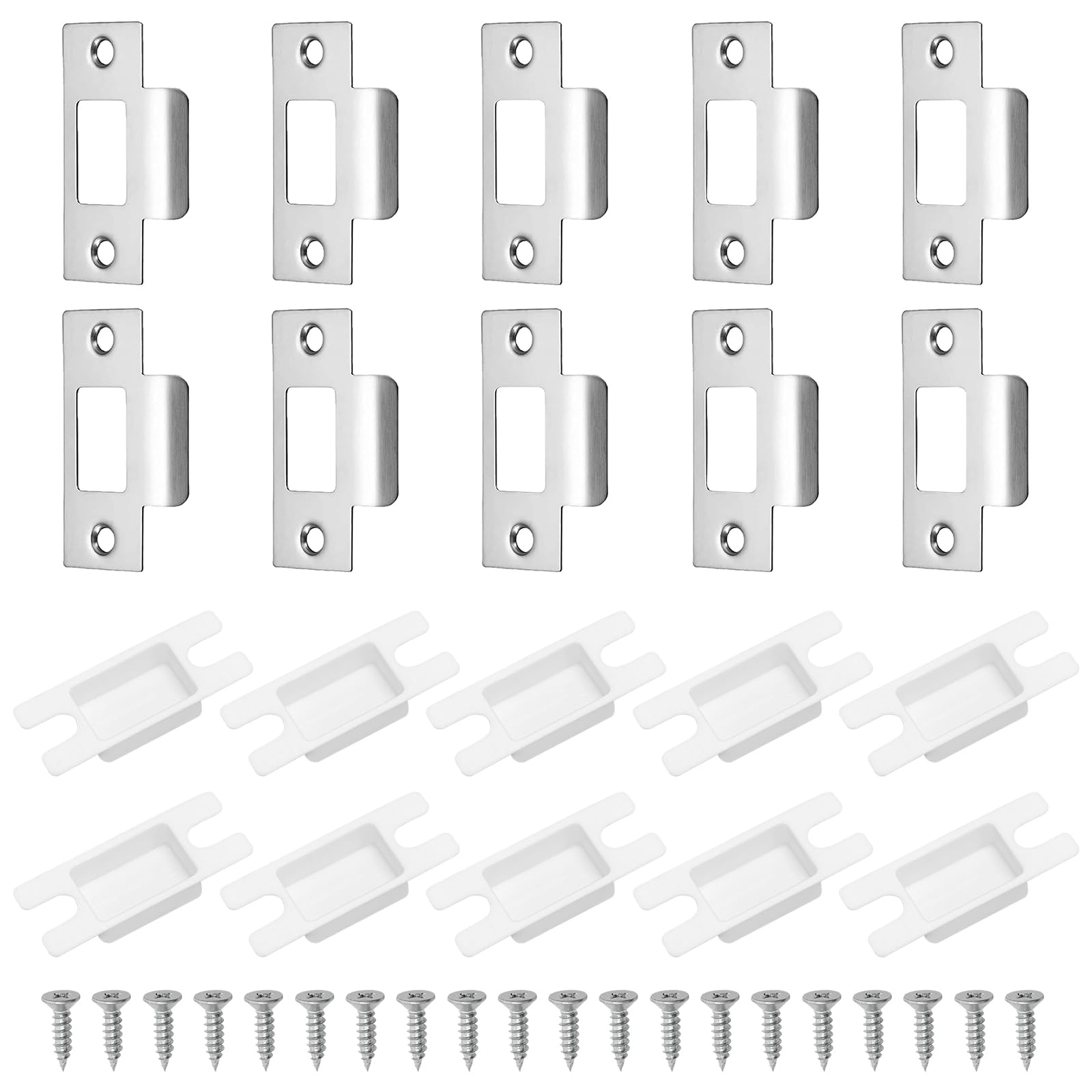 10 Pcs Door Strike Plate Set, Door Latch Plate for Internal Doors Stainless Steel Doors Catch Plates with Dust Box and Matching Screws