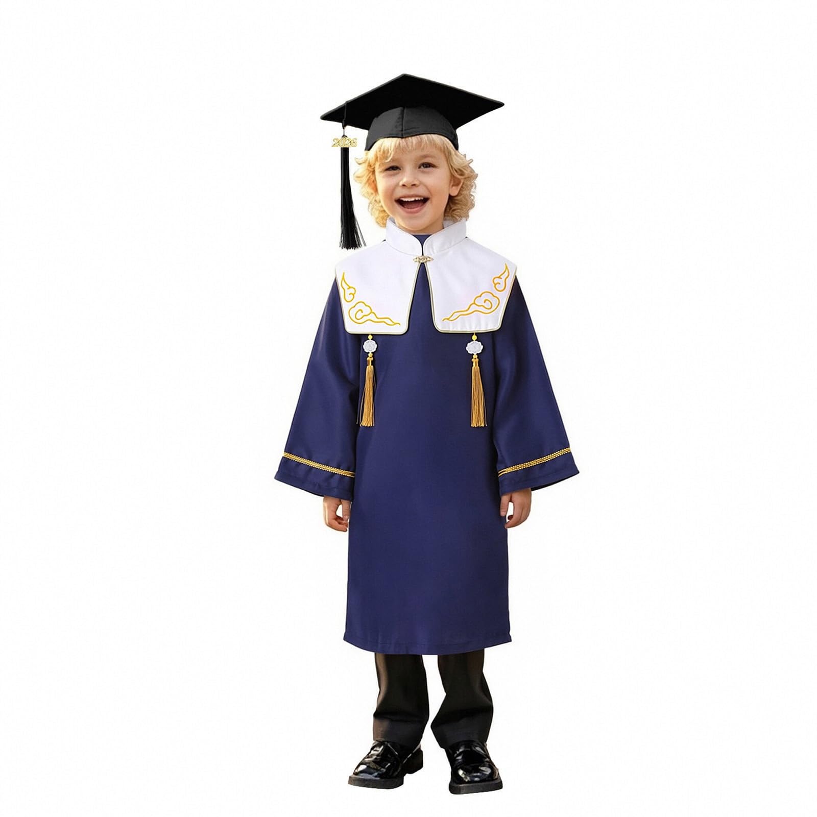 Kindergarten 2025 Graduation Cap and Gown Tassel Sets with Charm 2PCS Graduations Stoles for Kids Grad Party Clothes