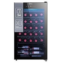 Midea Cantinetta Vino MDRW150FGG22, 34 Bottiglie, 1 Zona 5℃-18℃, Display Touch, Silenziosa 40 dB, Vetro Anti-UV, LED 3D, Installazione Libera, 47x44x84.5 cm, Nero