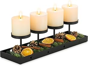 Sziqiqi Advent Wreath Oblong Metal Black: Advent Arrangement Modern Advent Wreath Frame with Candle Holder for 4 Pillar Candles - Advent Plate Advent Tray Candle Holder for Christmas Decoration Table