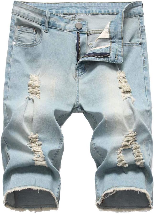 Men's Distressed Jean Shorts Casual Ripped Summer Denim Short Pants with Pockets