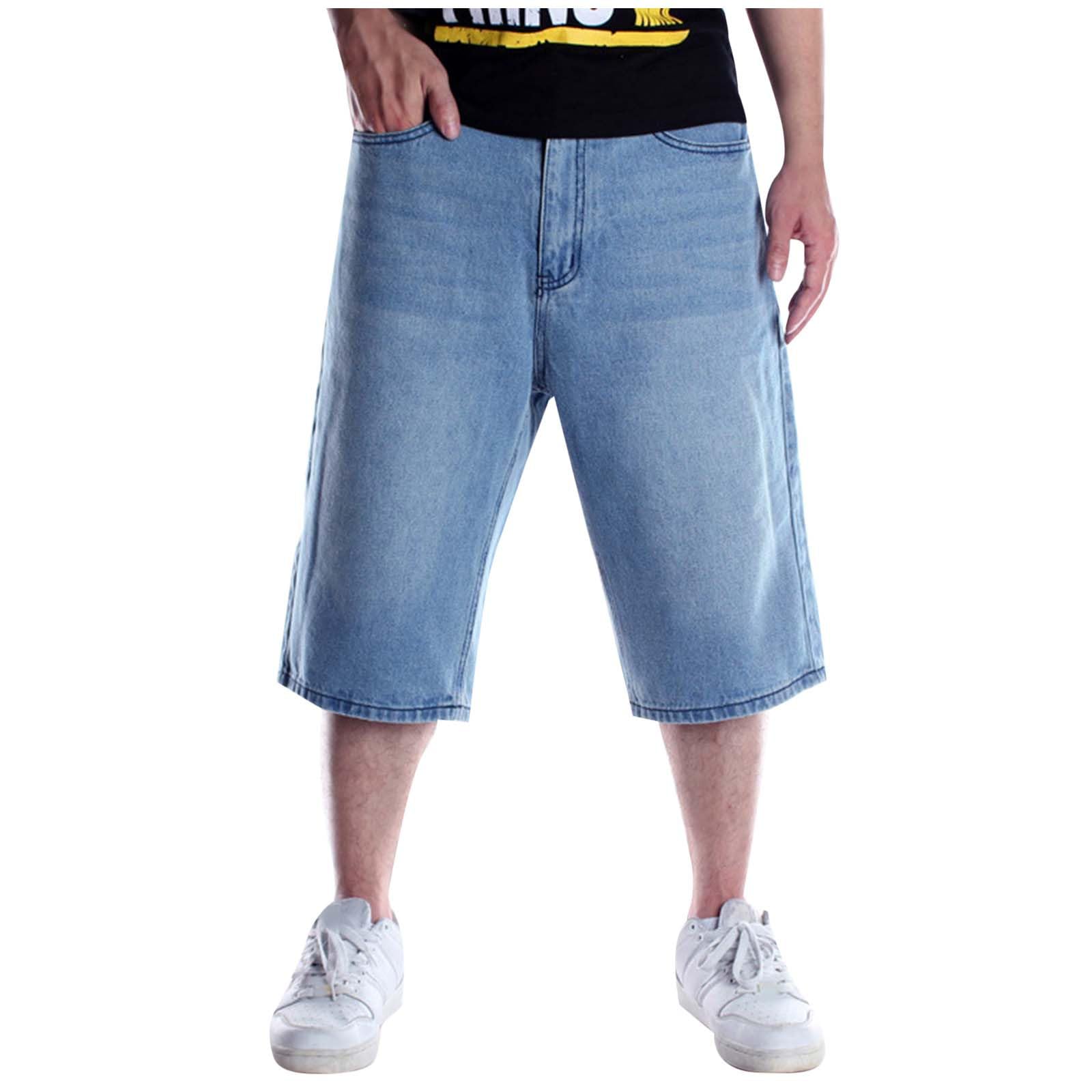 Short en jean 3/4 pour homme - Rétro - Baggy - Jambe large - Jambe droite - Y2K - Hip Hop Jorts - Short court - Grande taille - Bermuda ample - Pantacourt en denim - Pantalon cargo