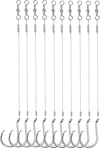 Miniatura 8 de Aparejos de gancho circulares de acero de agua salada, gancho de pesca compensado de pulpo alambre líder para lubina de bagre
