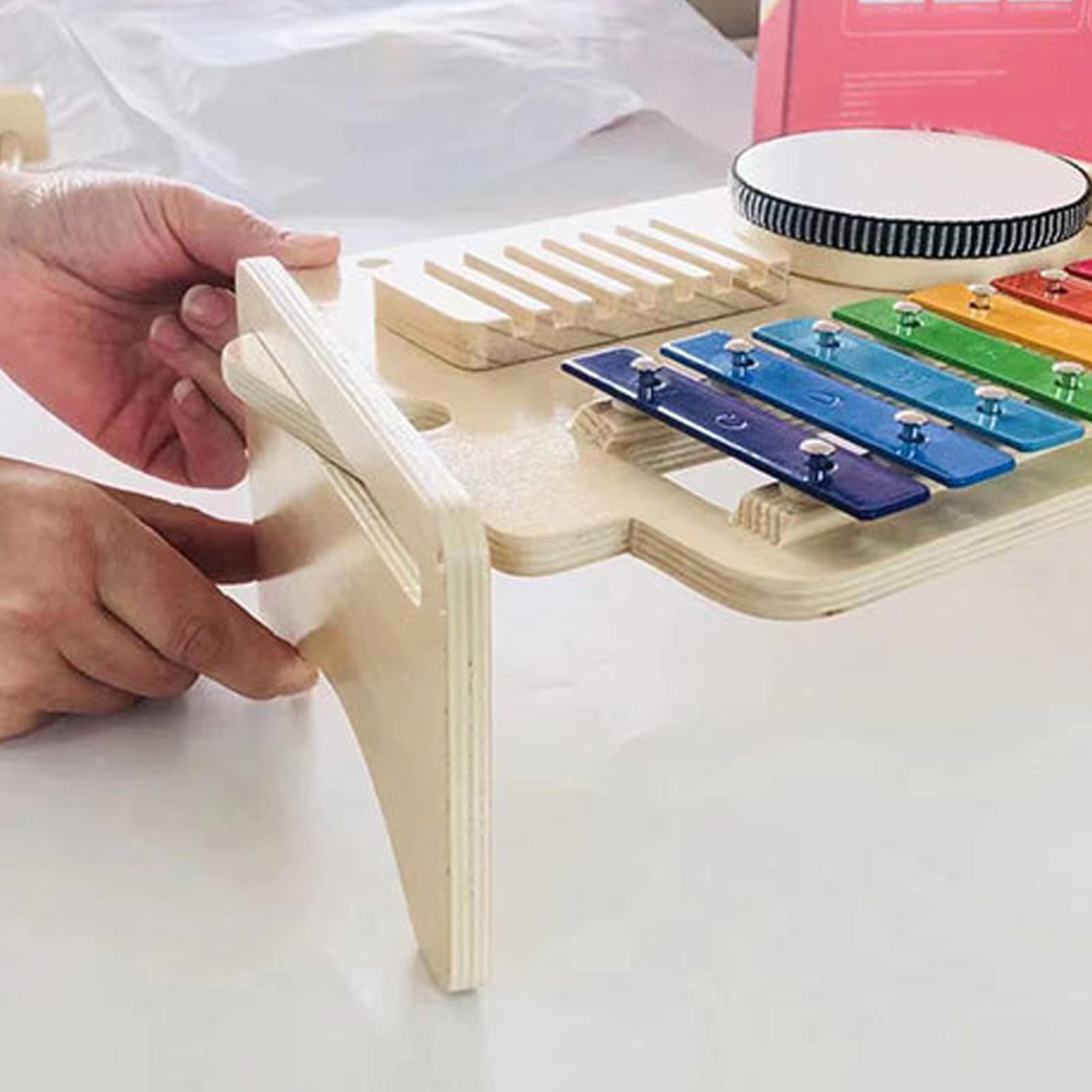 Juego de Instrumentos de Percusión para Niños, Timbre de Xilófono de Tambor de Madera para Niños Pequeños, Juguetes Musicales Montessori con Diseño de Fácil Montaje, Ideal para Juegos