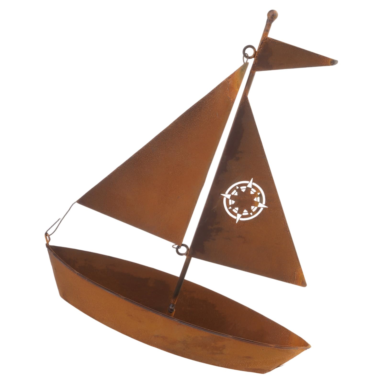 Eye-catching Sailboat Shape Alloy Planter Nautical Theme Metal Flower Pot for Gift and Home Decor, Rusty Yacht Alloy Planter